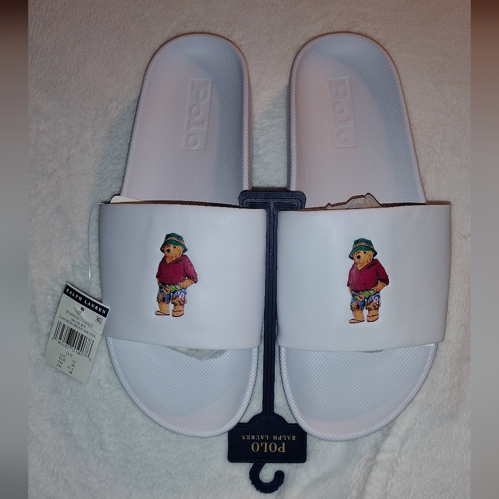 Polo by Ralph Lauren Men's White Bear Slide Sandals